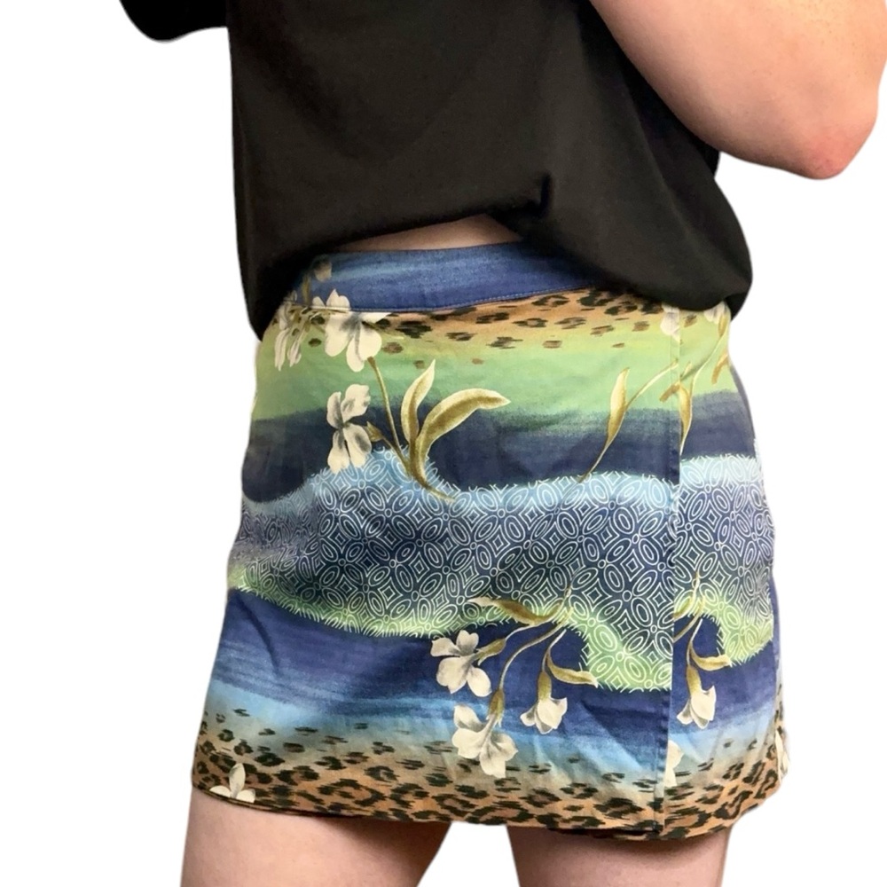 View Skort Blue Green Mixed Print Cotton Blend Size 10 Medium Made in USA